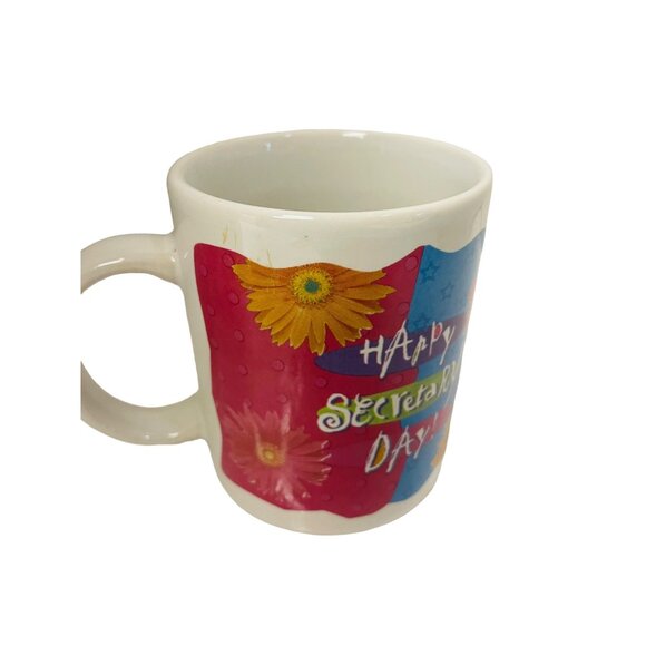 Happy Secretary's Day Mug Floral  Work 11 oz handle Ceramic Blue Yellow Orange - Picture 4 of 6